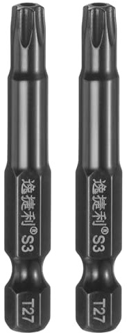 sourcing map 2pcs T27 Sicurezza Torx Testa Cacciavite Bit 1/4 Hex Shank 2 (50mm) Lungo Magnetico Tamper Proof 6 Point Star Screw Driver Drill Bit S3 Acciaio Specchio Lucido Strumento Elettrico con