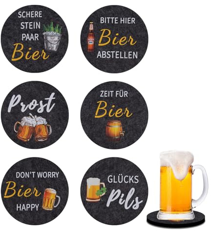 Posavasos de Fieltro para Cerveza, Juego de 6 Posavasos con Frases, Posavasos de Vidrio, Posavasos para Bebidas, Posavasos bávaros para el Oktoberfest, Posavasos de Fieltro para Cerveza