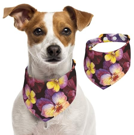 Aquarell Stiefmütterchen Blumen, Hundehalstücher, Baumwoll-Haustierschal, verstellbare Lätzchen für Haustiere,L