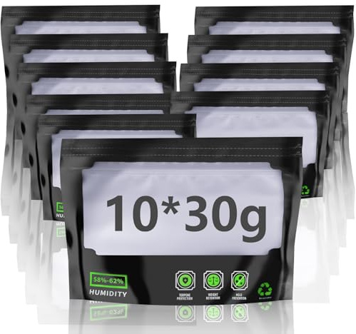 xiaoxianxian 10 Sacchetti Riutilizzabili, Sacchetti Plastica per 30g, Sacchetto Humidor con Controllo dell’Umidità (58–62%) per Conservare, Fermentare e Conservare Erbe