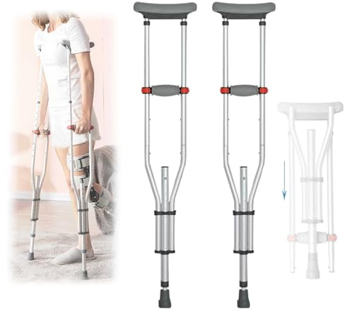 Achselkrücken Höhenverstellbar,Gehhilfe,Leichte Aluminium-Allzweck-Gehhilfe,Mit Weicher Handgriffpolsterung,Verstellbar Von 98 Bis 158 cm,Geeignet Für Personen Mit Eingeschränkter Mobilität(1 Paar)