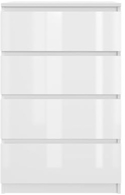 SoDREAMER Kommode mit 4 Schubladen 60 cm | Weiß - glänzende Vorderseite Ideal für Schlafzimmer, Wohnzimmer, Kinderzimmer und Büro | Geräumige Kommode| Modernes Design | 61x97x40 cm