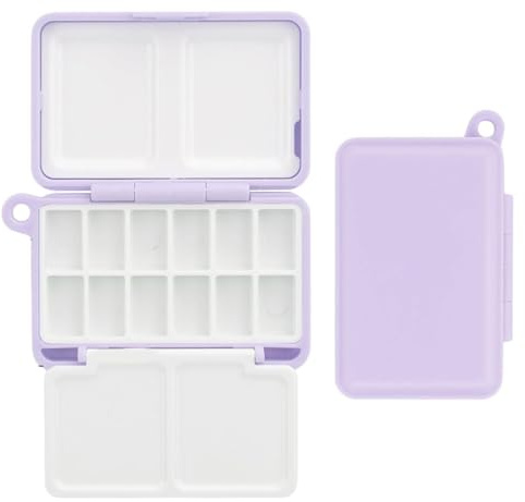 Mini Paint Palette Box with Lid, Portable 12-Slot Watercolour Mixing Tray for Travel Painting, Compact Wet Palette Tin for Acrylic, Gouache & Kids’ Art Projects(Purple)