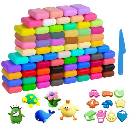 Modelliermasse Lufttrocknend Ton,Air Dry Clay Set,Lufttrocknende Magische Knete 72 Farben Bastelset