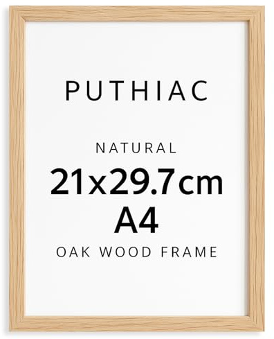 puthiac Bilderrahmen DIN A4 (21x29.7 cm) - Eichenholz Natur - Dünner Rahmen für Dokumente, Zertifikate, Fotos - Hochwertiger Echtholzrahmen
