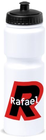 DEREGALOOS Bidón Deportivo Personalizado 840 ml. Botella para Ciclismo con Nombre e Inicial. Cantimplora Ligera con Tapón Dosificador. Accesorio Personalizable para Rutas y Entrenamientos (BLANCO)