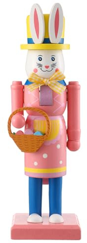 Chunful Easter Bunny Nutcracker 10 Inch Traditional Rabbit Wooden Nutcrackers Easter Decor Wood Decorative Tabletop Figurine Bunny Ornament for Tabletop Plaque Decor