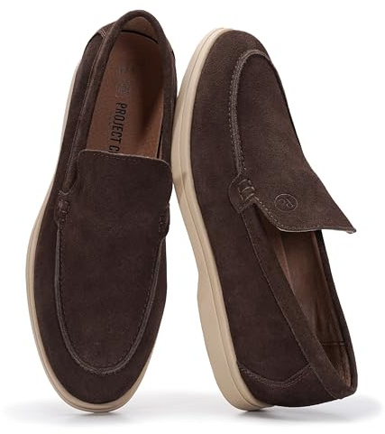Project Cloud Mens Shoes 100% Genuine Leather with Memory Foam Insole Venetian Loafers for Men Footwear - Non Slip Moccasins Loafer Mens Casual Shoes (Mark, BRWNSUEDE, 9.5)