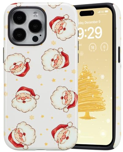 DEFBSC Fodral för iPhone 15 Pro Max, söt julstjärna tryck estetiska trendiga mönster smalt stötsäkert hybrid hårt mobiltelefonfodral för flickor kvinnor, jultomte