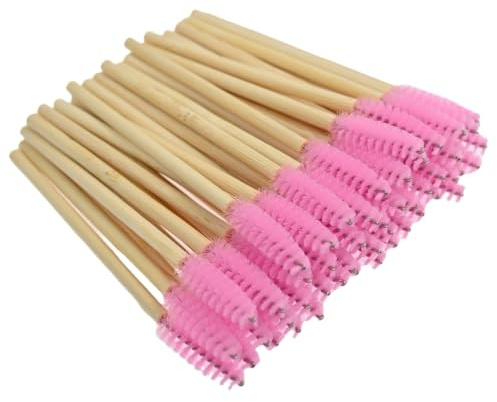 ZHIYE Eyelash Mascara Brushes with Wooden Handle, 50pcs Wands Applicator Eyebrow Brush Makeup Kit, Eyebrow Castor Oil Brush Makeup Tool