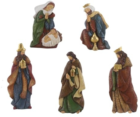 Générique Förskoleksstatyer - 5 stycken hartsfigurer | färgglada femdelade set - kristen juldekoration för bord, fönsterbräda, kyrka, skola, presentidé