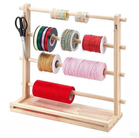 UNICRAFTALE Holz Organizer Für Geschenkbänder Präsentationstürme Aufbewahrungsspulenhalter Bandorganizer Drahtspulenständer Halter Für Nähzubehör Bastelbedarf Netzgarn Bänder Kränze 40x15x40cm