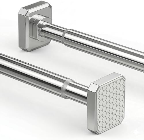 Teleskopstange Verstellbare Gardinenstange, Edelstahl, Ohne Bohren, für Badezimmer, Schlafzimmer, Küche, Wohnzimmer, Kleiderschrank (Silber, 65-210cm)