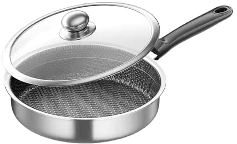 Padella con Rivestimento Antiaderente,Caratterizzata da una Struttura a d'Ape e un Coperchio Trasparente - Padella da Cucina - per Cucina Domestica Ristorante Campeggio e Piano Cottura Elettrico
