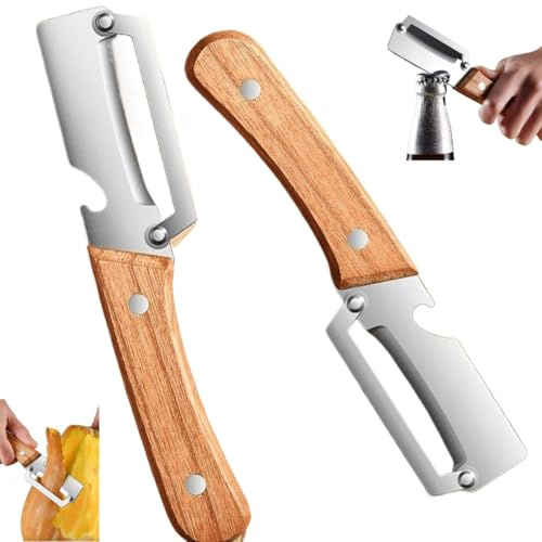 Stainless Steel Vegetable Peeler with Wooden Handle-Ergonomic Potato Peeler Fruit Slicer Sharp Blade for Carrot Apple Kiwi Orange Easy Grip Kitchen Tool (2 Pcs)