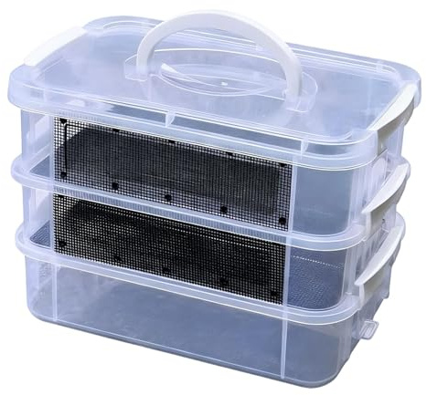 Sdlnklm Mealworm Zuchtbox Transparent Vielseitiger Futterbehälter mit Trennsieb Tragbarem Griff aus Robustem PP für Zucht Verschiedener Futterinsekten, 3 Schichten