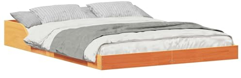 Qnhdfrt Bettgestell 140x190 cm aus massivem Kiefernholz, Massivholzbett Plattformbett Wachsbraun, Stabiler Bettrahmen für Schlafzimmer, Rustikales Design ohne Boxspring