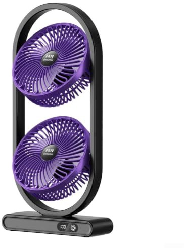 Ventilatore da tavolo USB a doppia testa girevole con display digitale, ventilatore da tavolo portatile silenzioso ricaricabile a 5 velocità per campeggio e ufficio (viola)