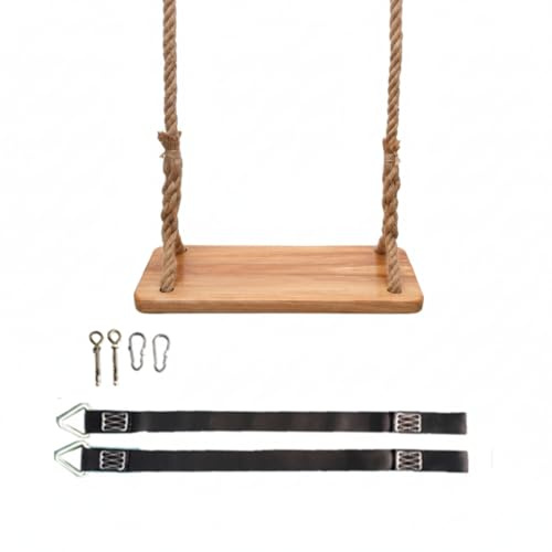 Trapeze Swing Wooden Swing Outdoor Thick Elm Wood Children's With Heavy-duty Rope & Metal Parts Indoor/outdoor For Kids & Adults 15.75x6.30 Inch Seat
