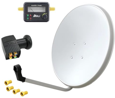 60cm HD Sat Anlage Quad LNB + Satfinder + 4 F-Stecker Digital 2 Teilnehmer Antenne Weiss UHD 4K