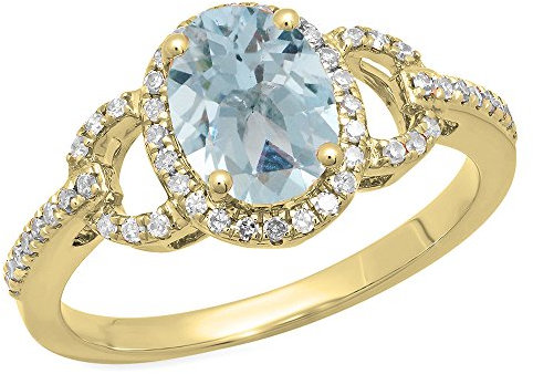 DazzlingRock Collection Damen 14 Karat Gold Oval Geschnitten Aquamarin & Runde Weiße Diamant Braut Halogen Verlobungsring Geschnitten 4.5