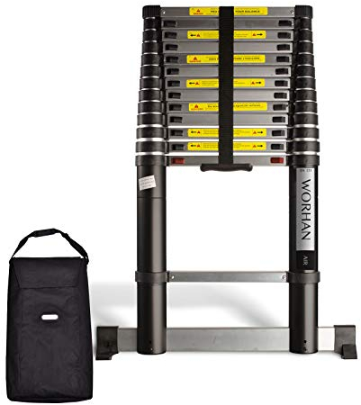WORHAN® 4.1m Luftabsenkungstechnologie. TELESKOPLEITER ALULEITER ANLEGELEITER ALULEITER ALU TELESKOP Leiter MULTIFUNKTIONS Leiter 410cm 1K4.1Air+Bag