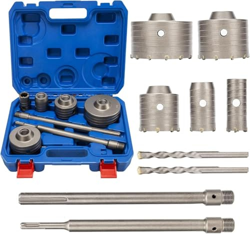 Sega a Tazza Carotatrice a Tazza Per Muro 9 Pezzi, Ø30, Ø40, Ø65, Ø80, Ø100 Mm, Con Albero SDS Plus E SDS-Max Carotatrici accessori trapano a tazza 9 pezzi per muro fresa per Cemento e Calcestruzzo