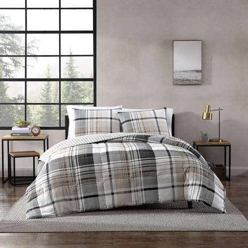 Eddie Bauer | Bedding Set-Soft and Cozy, Reversible Comforter, Polyester, Grey Plaid, King