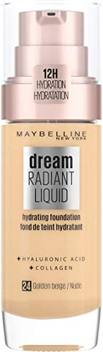Maybelline Dream Radiant Liquid Tono 24 Golden Beige Base De Maquillaje Hidratante Con Ácido Hialurónico Y Colágeno Pieles De Tono Claro - 30Ml