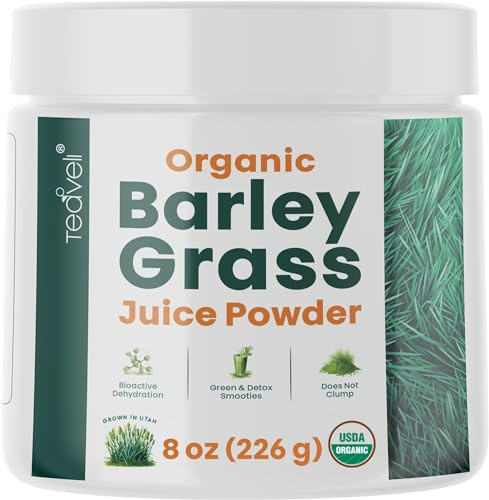 Teaveli Organic Barley Grass Juice Powder– Raw, Utah Grown Barley Grass Juice Extract for Detox- Complements Wheatgrass Juice- Made in USA Without Gluten, Additives or Preservatives- 8 oz (226 Grams)