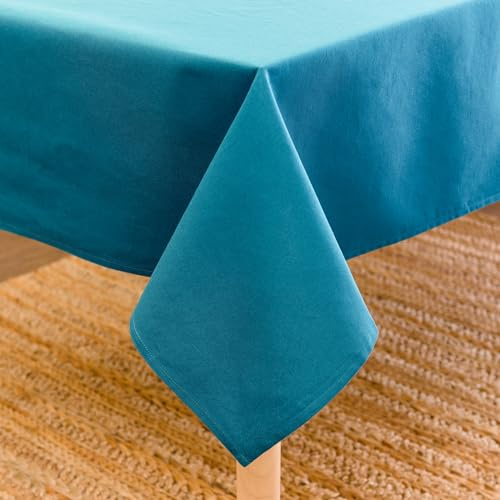 Encasa XO Tischdecke, Einfarbig, Baumwoll Canvas 140x180 cm | Azulblau, Rechteckig | 4 to 6 Seater | 140x180 cm | Maschinenwaschbar | Strapazierfähig | Tischschutz