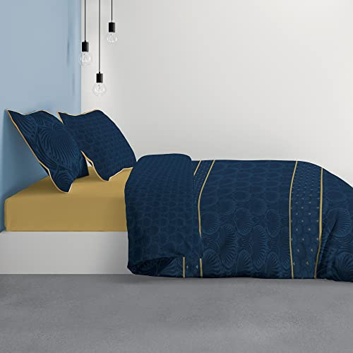 Les Ateliers du Linge - Parure Palace pour lit Double – Housse de Couette réversible 240x220 cm et 2 taies d'oreiller 63x63 cm - 100% Coton Premium 57 Fils – Style Luxueux