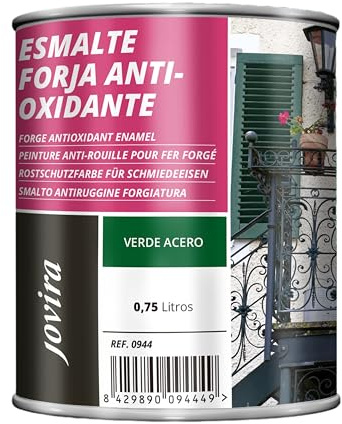 JOVIRA PINTURAS Esmalte Forja Antioxidante al Disolvente. Protección y decoración sobre hierro. (750 Mililitros, Verde Acero)