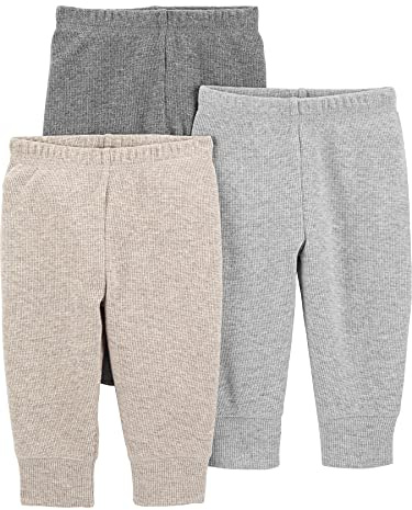 Simple Joys by Carter's Baby 3-Pack Thermal Pants, Beige/Dark Grey/Grey, Newborn