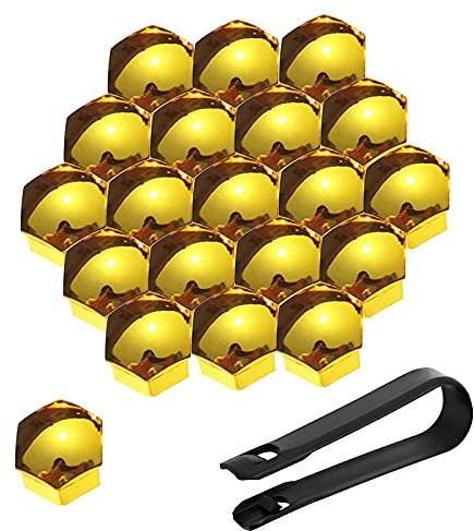 20xTapas De Tornillos Tapas De Tuercas Tapas Nuez Universal, Cubierta De Tuerca De NeumáTico, Cubierta Del Borde De La Tuerca, Rueda Coche ProteccióN Exterior, Con Eliminar Herramienta (oro-17mm)