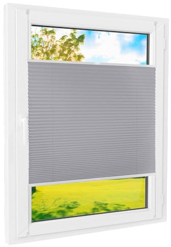 Plissee Klemmfix [Grau, 90x140 cm] ohne Bohren für Tür & Fenster | Faltrollo mit einfacher Montage/Bietet optimalen Sichtschutz und Privatsphäre, idealer Sonnenschutz