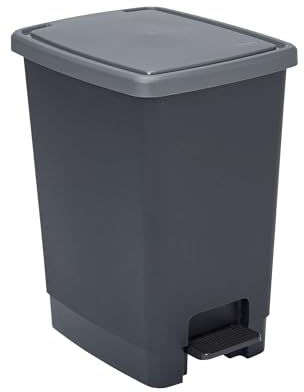 Sundis Flat Bin, pattumiera con pedale, 30L, rettangolare, in plastica riciclata, con maniglie per appendere e nascondere la borsa, nero e antracite, per cucina, ufficio, lavanderia, garage, officina