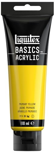 Liquitex 8870039 Basics Acrylfarbe Primärgelb – 118ml Tube, lichtecht, mittlere Viskosität, seidenglänzend, monopigmentiert, Archivqualität