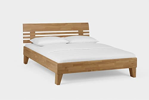Beauty.Scouts Massivholzbett Maen II Kopfteil Bett Wildeiche Honig geölt verschied. Größen DICO Schlafzimmer Doppelbett Einzelbett Bettgestell Holzbett robust Größe 160 x 210 cm