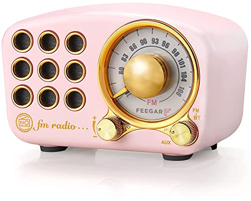 Radio Feegar Retro Bluetooth Lautsprecher,Vintage FM Radio mit altmodischem klassischem Stil,Starke Bassverstärkung,Laute Lautstärke,F-Kartenschlitz und MP3-Player Aux-Betrieb, microSD-Karte (Rosa)