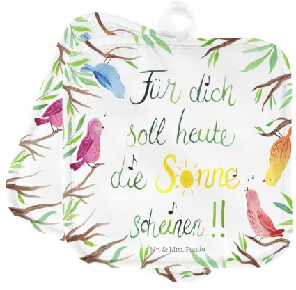 Mr. & Mrs. Panda 2er Set Topflappen Vögel Sonne - Geschenk, Ofenhandschuh, Topfuntersetzer, Blumen Deko, Outdoor, Frühlings Deko, Topfhandschuhe,