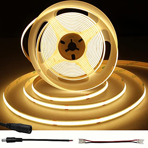TTWAY COB LED Streifen 5M, Warmweiß 2700K DC24V LED Strips mit 480LEDs/M, CRI 93+, 8mm Breite, gleichmäßiges Licht, COB LED Strips für Innen Heim Küche DIY Dekoration (Netzteil Nicht Enthalten)