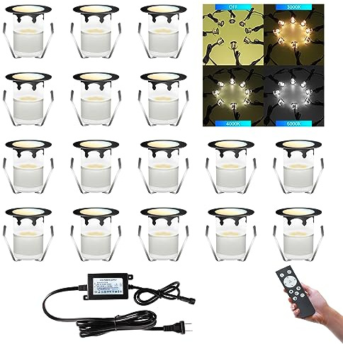CISLAN LED Outdoor Deck Lights, Φ30mm 3CCT Low Voltage 12V, 16 Pack Black IP65 Waterproof, Electric Wired Mini Recessed Under Landscape Lighting for Yard Stair Step Floor Riser