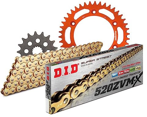 DID - Juego de cadenas de aluminio 520ZVM-X / 110 remaches de bloqueo naranja para KTM LC4-E Super Moto LC4 SM 640 ccm Bj. 1999-2006