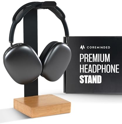 COREMINDED Universal Headphone Stand for Desk, Oak Wood Headset Holder | Fits All Headphones incl AirPods Max, Heavy Duty Solid Wood, Sturdy & Stable, Gaming Headset Organizer, Gift Ready Box