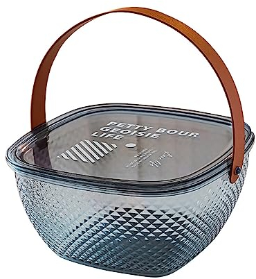 URFEDA Assiette de fruits Transparent Panier alimentaire avec Couvercle et Poignée, Corbeille à Fruits, Bol à Fruits, Bol à Salade, Panier de Pique-nique Pour l'extérieur, Boîte de Rangement Cuisine