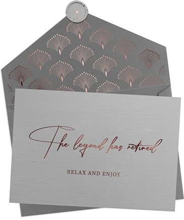 JoliCoon Ruhestand Karte mit Kuvert und Wachssiegel, The legend has retired | 350g strukturiertes Designerpapier, Roségoldveredelung, für Kolleginnen und Kollegen, für persönliche Abschiedsworte