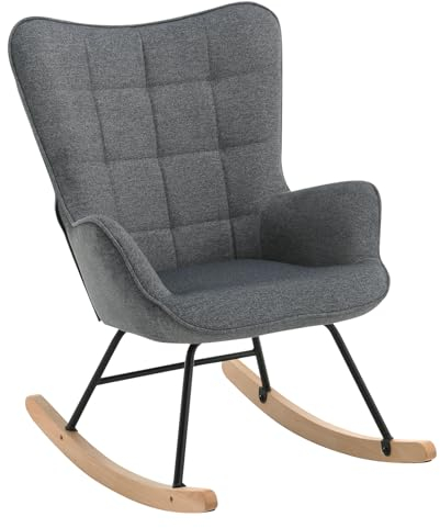 WOLTU Schaukelstuhl Wohnzimmer, Stillstuhl für Schlafzimmer Balkon, Relaxsessel gepolstert, bequem, Cordbezug, Dunkelgrau