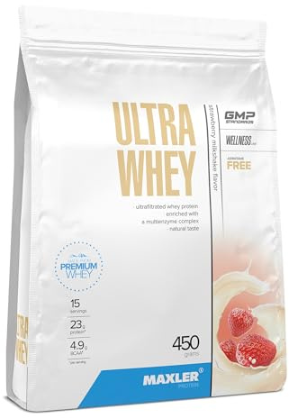 Maxler Ultra Whey Protein - Proteine Whey - Proteines musculation - Whey Isolate - Whey Protein Milkshake à la Fraise - 450g de proteine whey