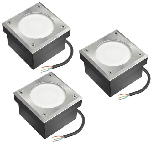 ledscom.de 3x LED encastrés de sol pavé NEOLUM pour l'extérieur, IP67, carré, 10 x10cm, ampoule GX53 incluse, 51lm, blanc chaud